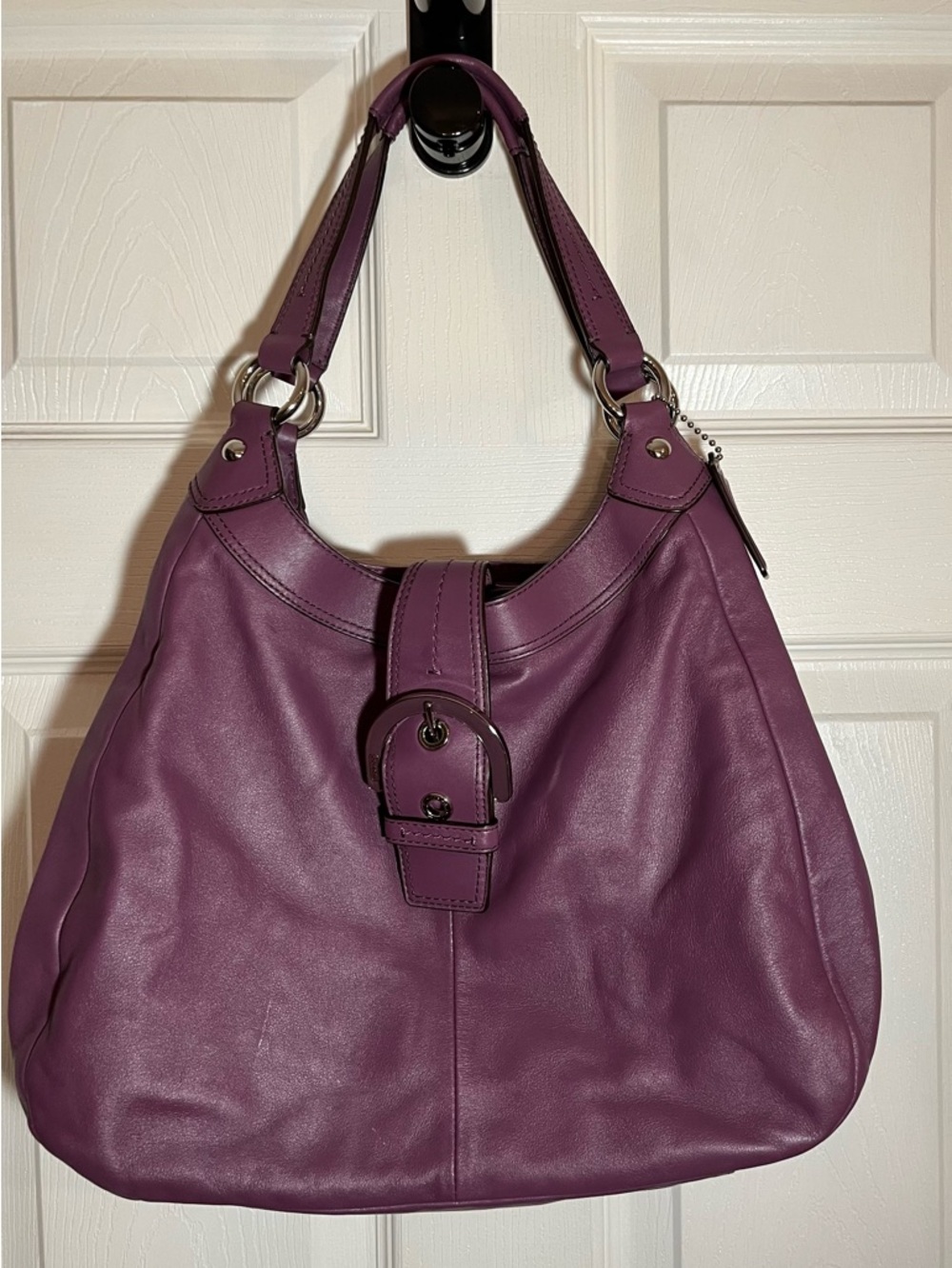 Coach Purple Saffiano Leather Shoulder Bag Silver Hardware